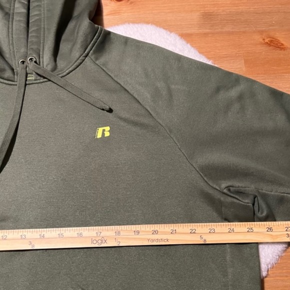 Russell Mens Army Green Fleece Drawstring Hoodie Sweater Jacket Size XLarge - Picture 9 of 10